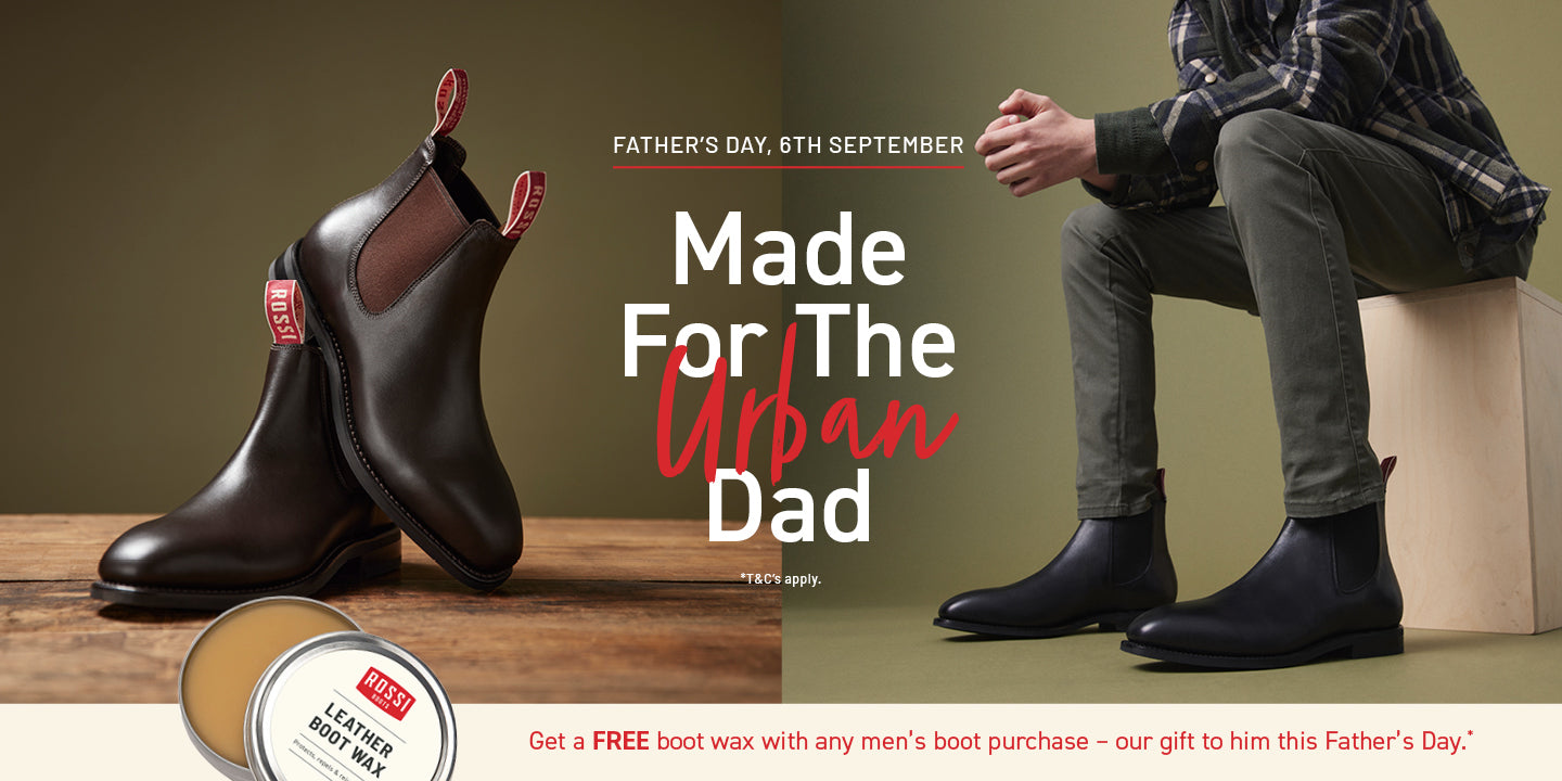 Father's Day Boots suited to the Urban Dad. Free boot wax with every men's boot purchase*