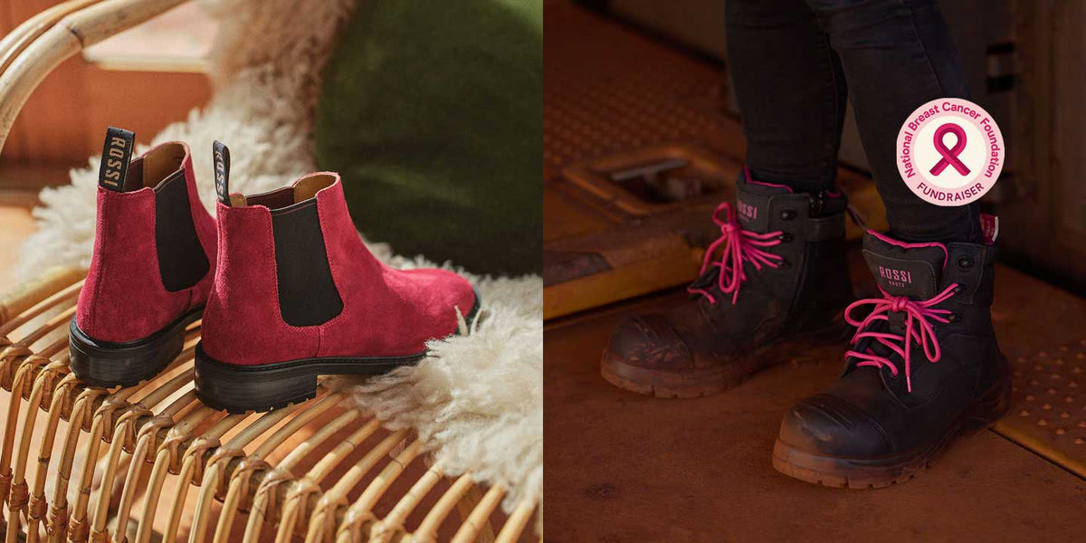 Rossi Chinchilla Rouge Chelsea Boot & Rossi Women's Gina Safey Boot. Supporting Breast Cancer Awareness Month.